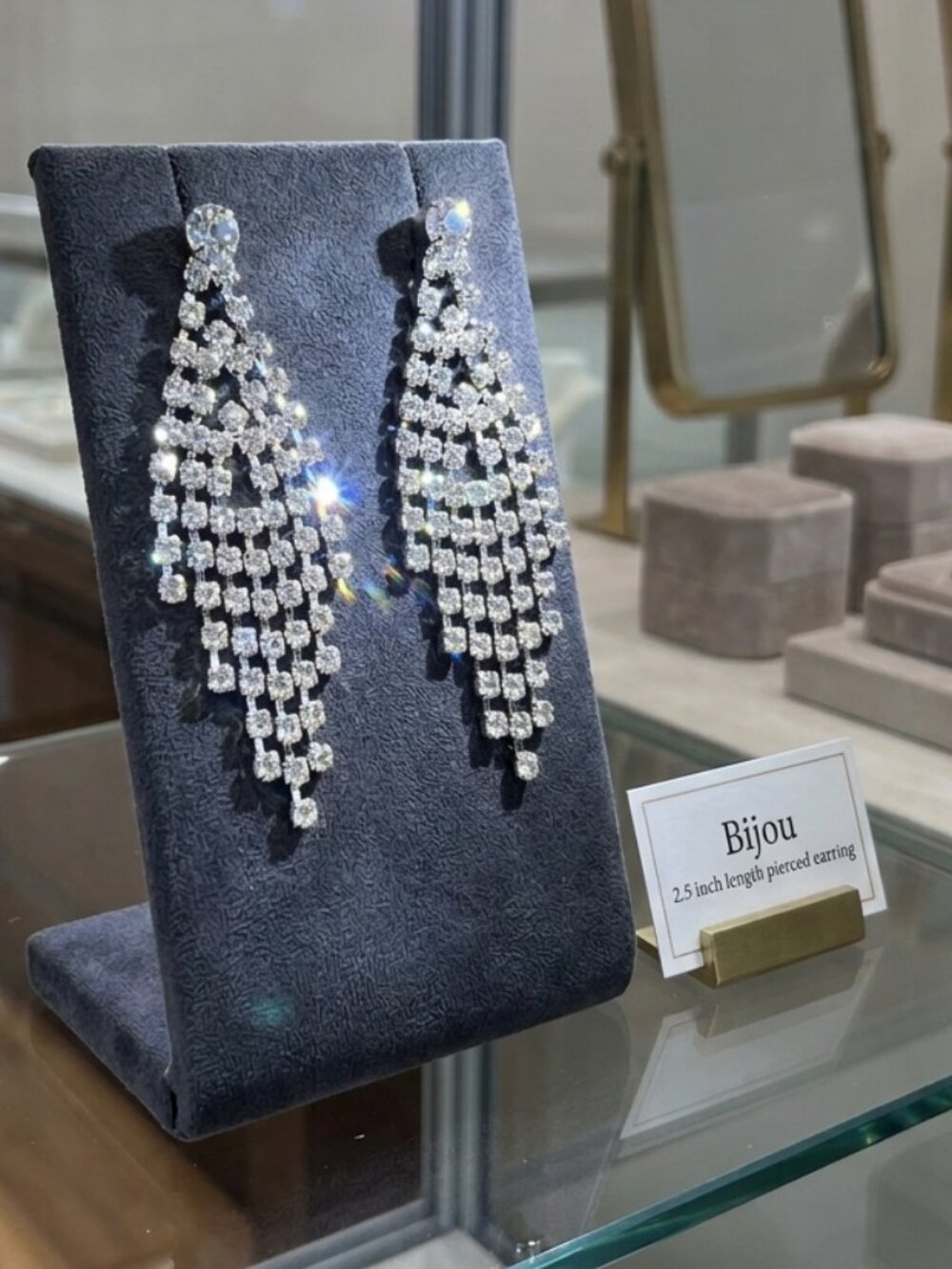 Bijou Dazzling Rhinestone Shimmer Silver Dangle Earrings